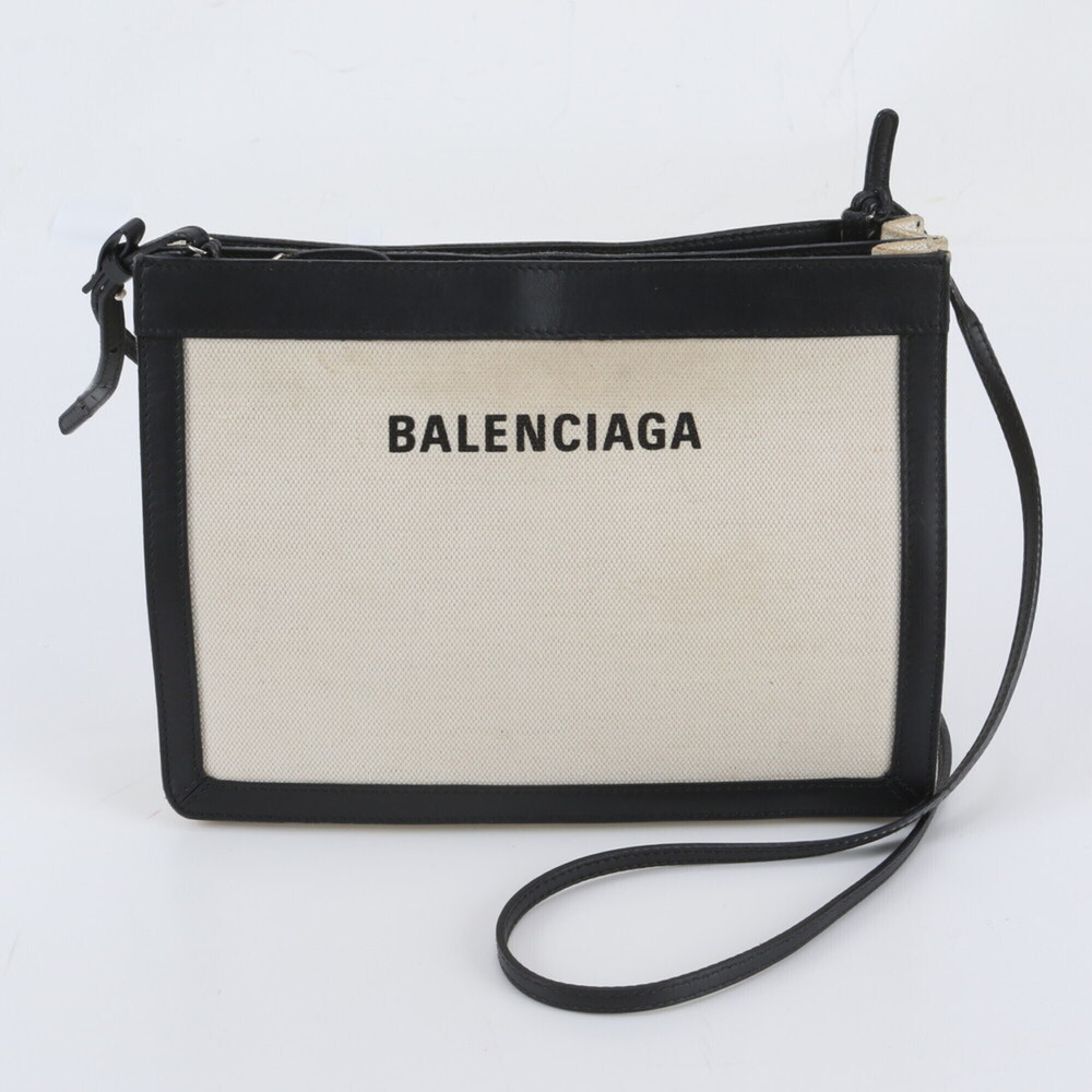 Balenciaga Navy Pochette Leather Canvas Shoulder Bag Crossbody for Women